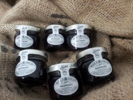 6 X MINI RASPBERRY JAMS BY WILKIN & SONS IMPORTED FROM UK
